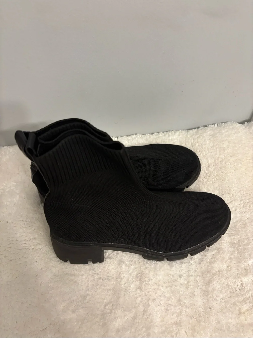 Black Knit Sock Booties - Women's Slip-On Ankle Boots